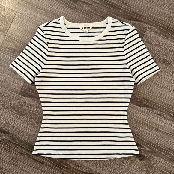 Boden Ribbed Striped Short Sleeve - Picture 1 of 8